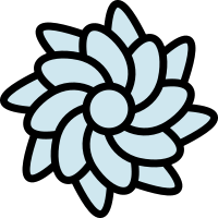 The Sunrose Studios logo: a minimalistic stylized rosebud in black, viewed from above, with thorns resembling the twinkling of a star.